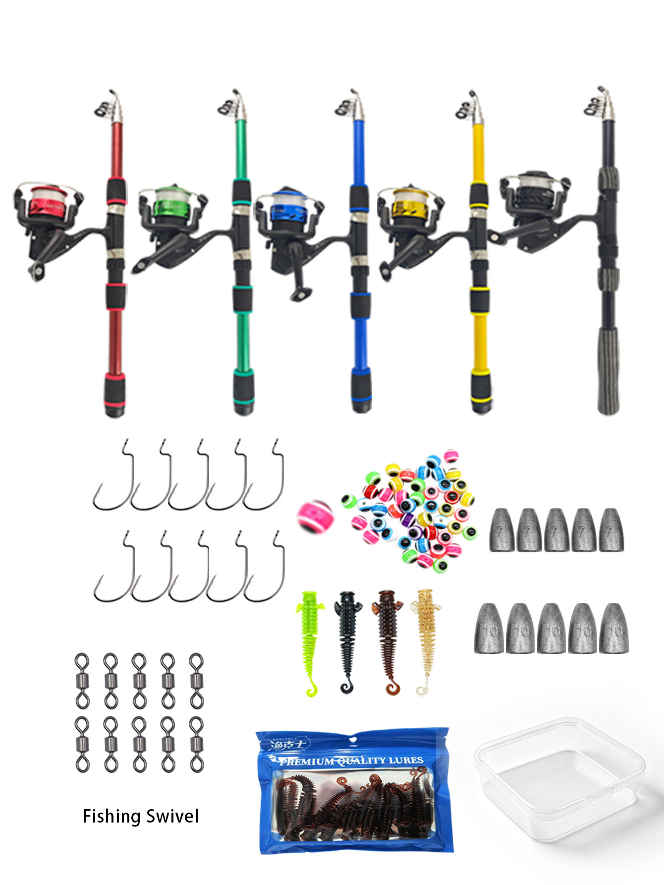 Fishing Equipment Online - 1,8 m Teleskop-Angelruten-Kombi-Set: Enthält Spinnrolle, Köder,