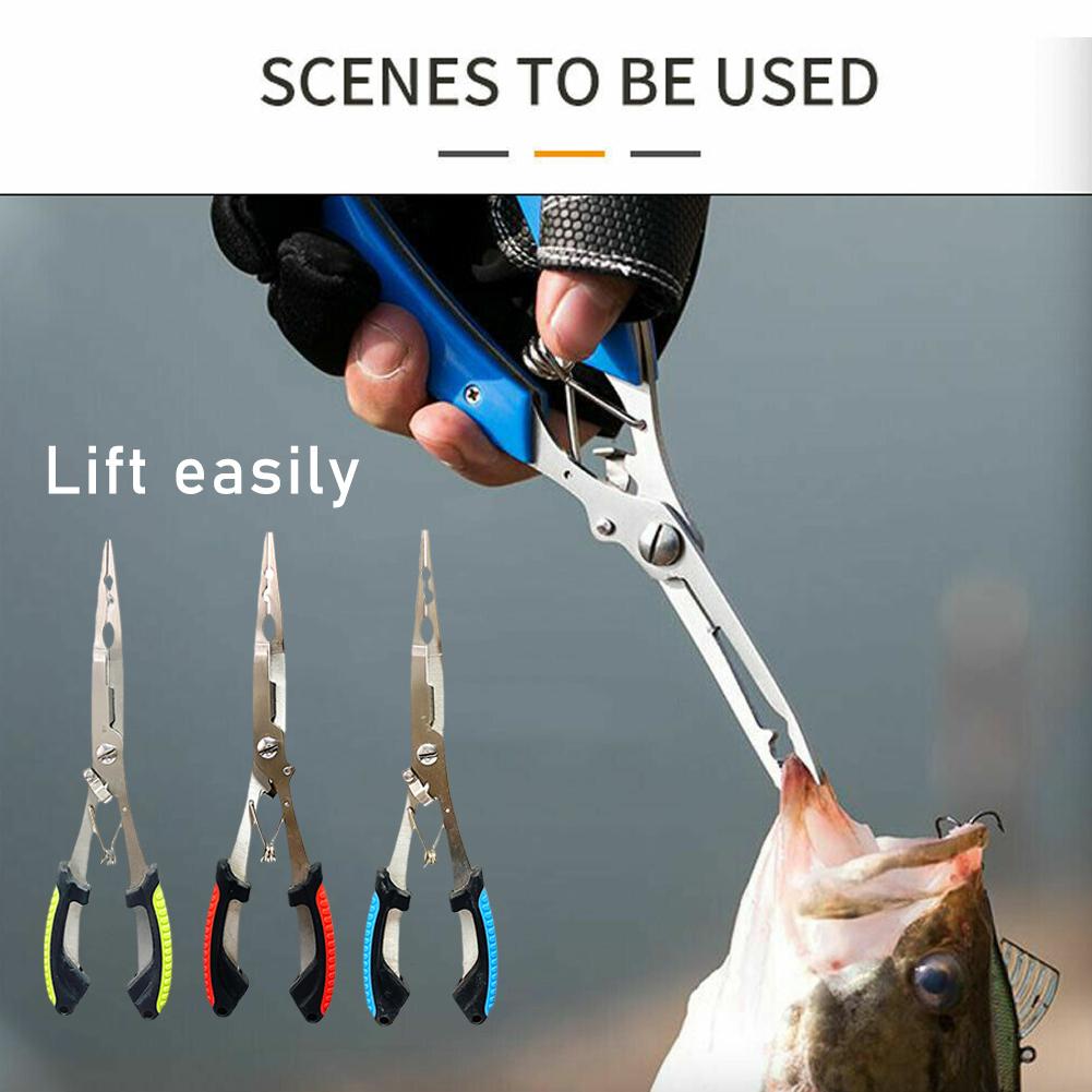 Fishing Equipment Pictures - Edelstahl-Angelzange, multifunktional, mit Splitringöffner, Geflechtlinienschneider, Anti-Rutsch-Hakenentferner,