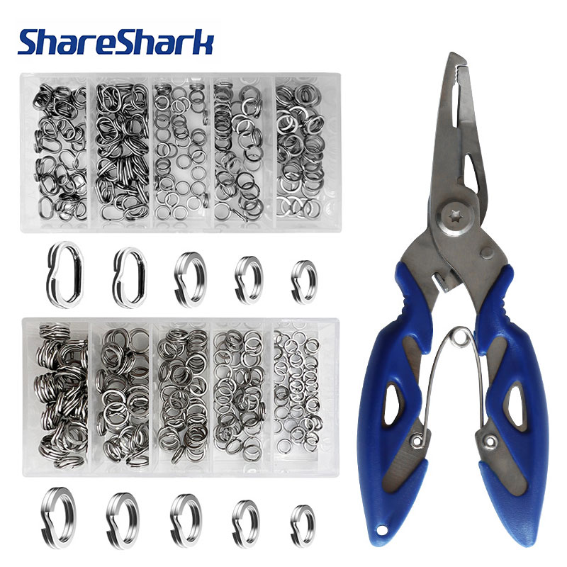 Fishing Equipment Tackle - ShareShark 200 Stück Edelstahl-Spaltring-Angelköder-Anschlüsse mit Angelzangen-Set,