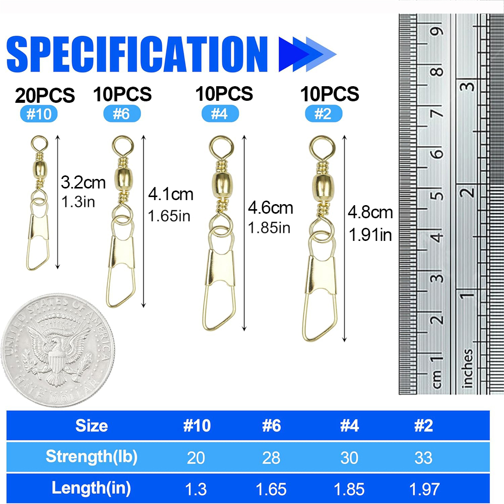 50Pcs Gold Angeln Barrel Wirbe – Fishing Equipment Tackle Bewertung und Preis