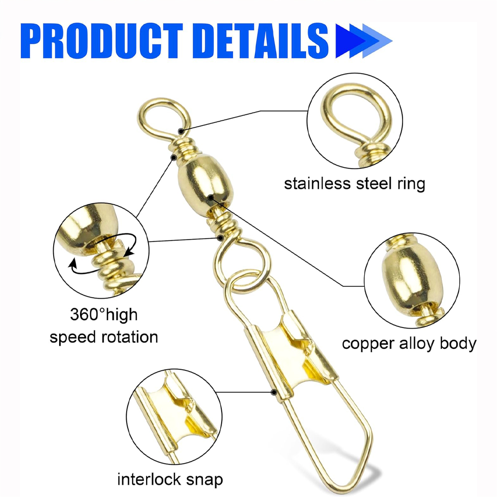 50Pcs Gold Angeln Barrel Wirbe – Fishing Equipment Tackle Bewertung und Preis